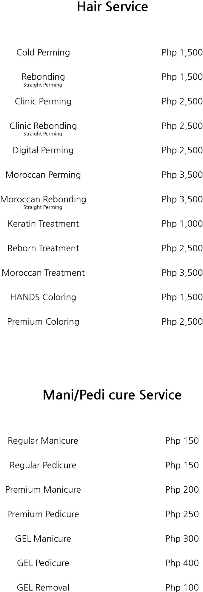 20171125 HANDS salon service list